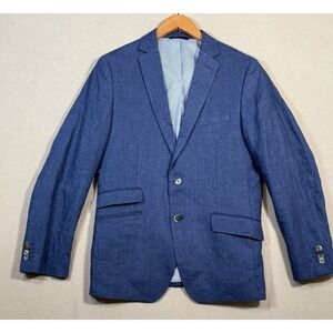 Banana Republic Linen Blazer Mens 40R  Slim Fit Blue Jacket Modern Preppy Office